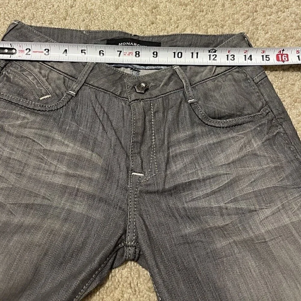 Monarchy Jeans Mens Size 27 Regular Gray And White Distressed Flip Pocket
